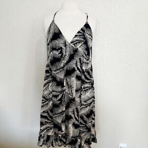 Volcom Black & White Palm Print Halter Tank V-Neck Dress Size XL
